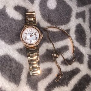 Michael Kors rose gold watch and bracelet set